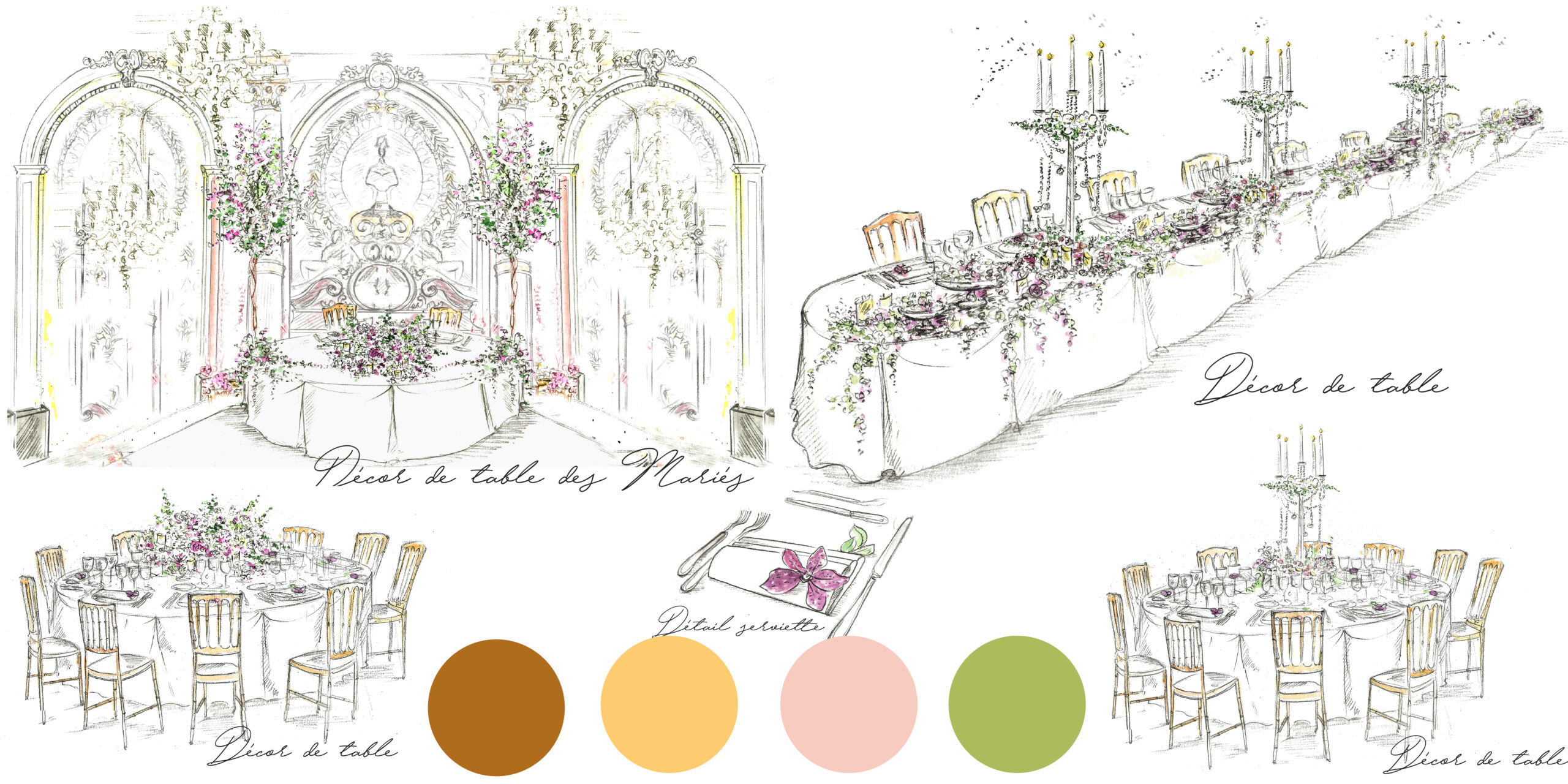 Saudi wedding floral decoration , painting and 3 d plans