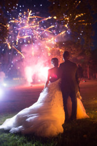 Wedding party, fireworks and decoration in France